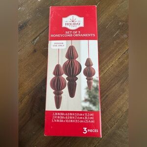 Holiday Time Festive Red Honeycomb Ornament Trio